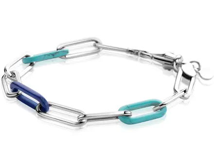 Zinzi Zilver armband paperclip/lapis/turquoise 19cm ZIA2456