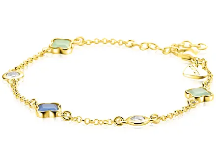 Zinzi Goldplated armband klavers blauw/groen zirconia ZIA2763