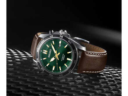 Seiko Kinetic leather horloge groen SKA791P1