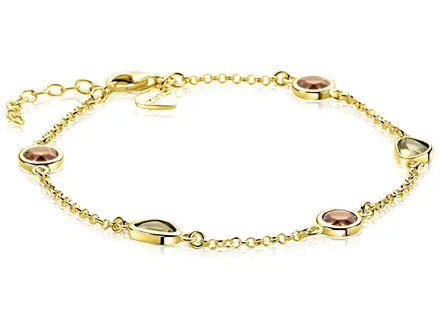 Zinzi Goldplated fantasie armband ronde vormen bruin/groen ZIA2770