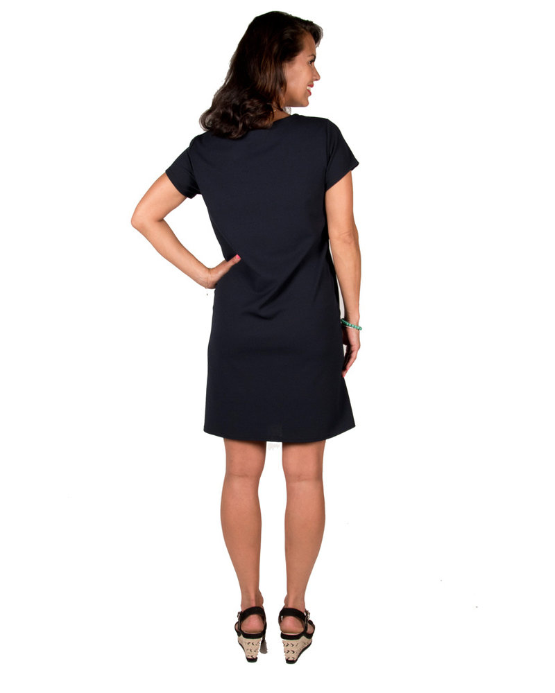 Donkerblauwe basic jurk met steekzakken van Gemma Ricceri