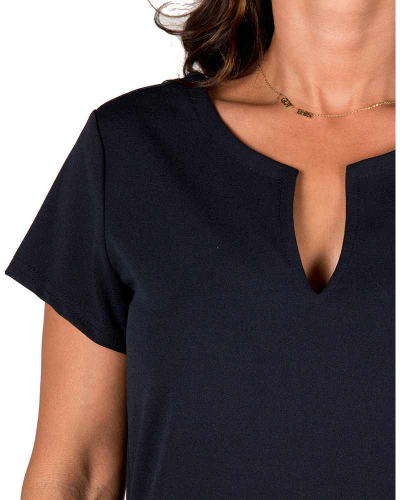 Donkerblauwe basic jurk met steekzakken van Gemma Ricceri