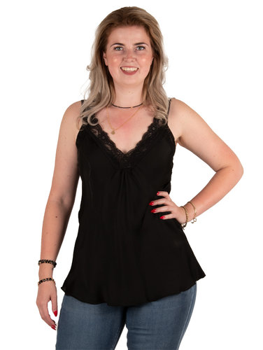 New Collection Zwart satijnen hemdje met kant van New Collection