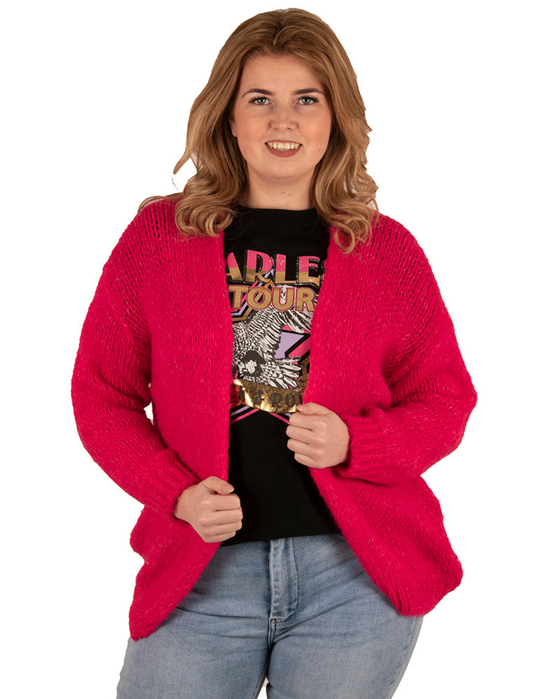 Fuchsia losgebreid vest van New Collection