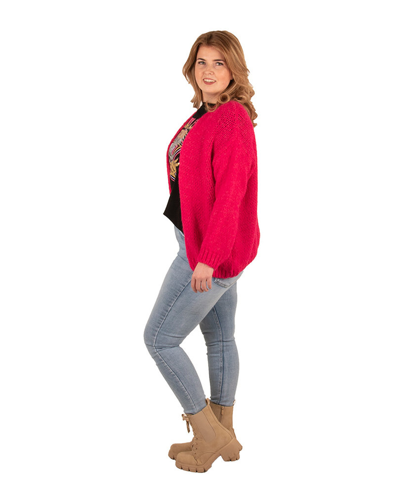 Fuchsia losgebreid vest van New Collection