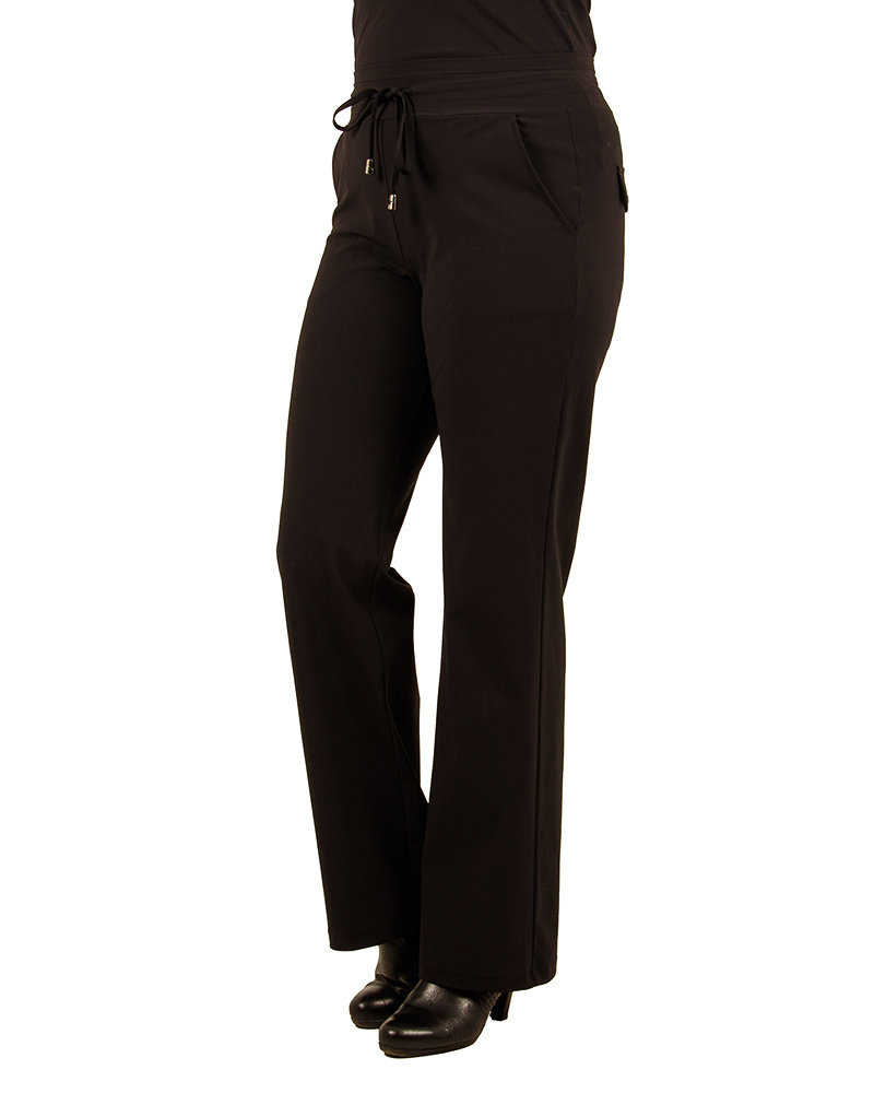 Zwarte travelstof pantalon met rechte pijp Mi