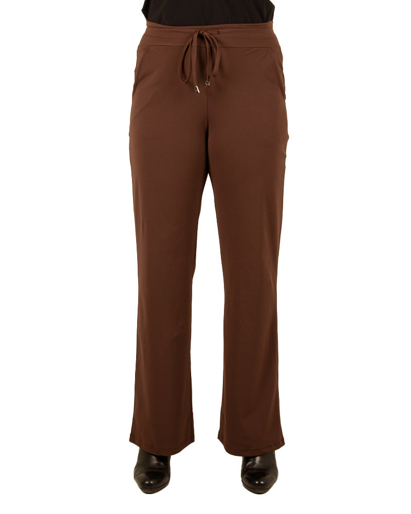 Bruine travelstof pantalon met rechte pijp van Mi Piace