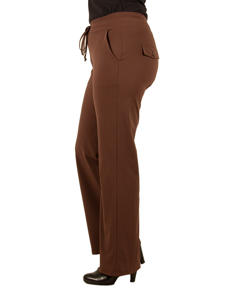 Bruine travelstof pantalon met rechte pijp van Mi Piace