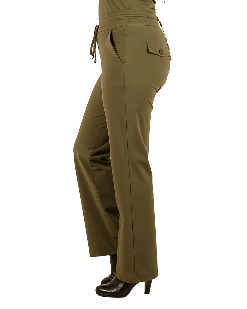 Groene travelstof pantalon met rechte pijp van Mi Piace