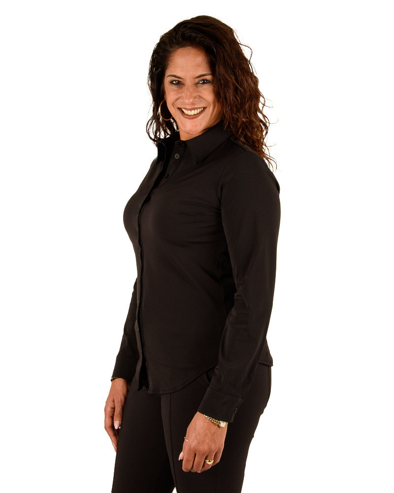 Zwarte travelstof blouse van Mi Piace