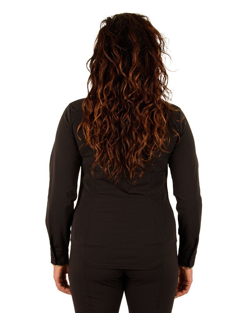 Zwarte travelstof blouse van Mi Piace