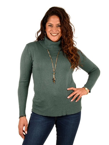 Gemma Ricceri Donkergroene losse fijnbreide trui met col van Gemma Ricceri