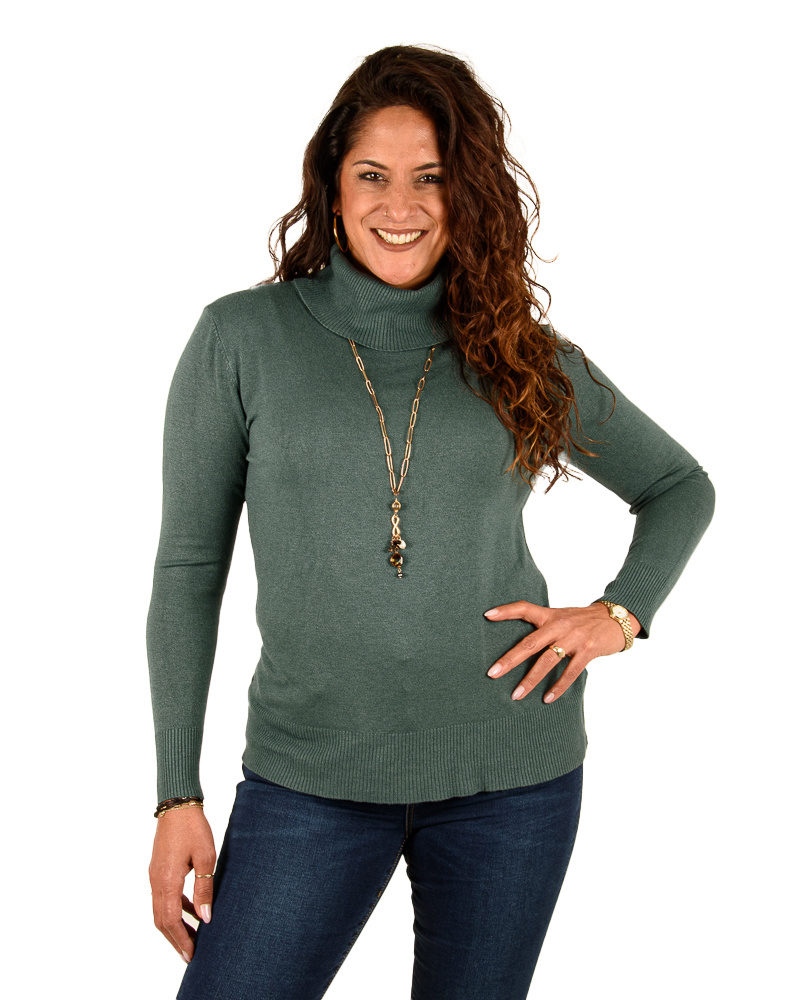 Donkergroene losse fijngebreide trui met col van Gemma Ricceri