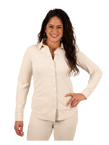 Mi  Piace Lichtbeige travelstof blouse van Mi Piace