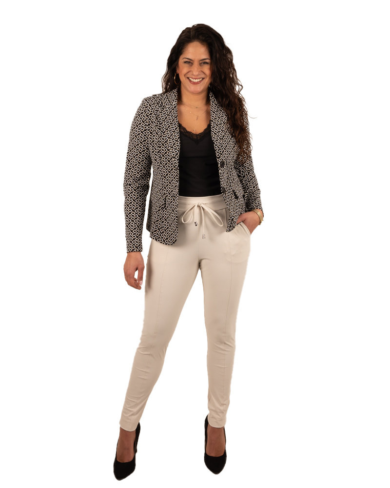 Lichtbeige travelstof broek van Mi Piace