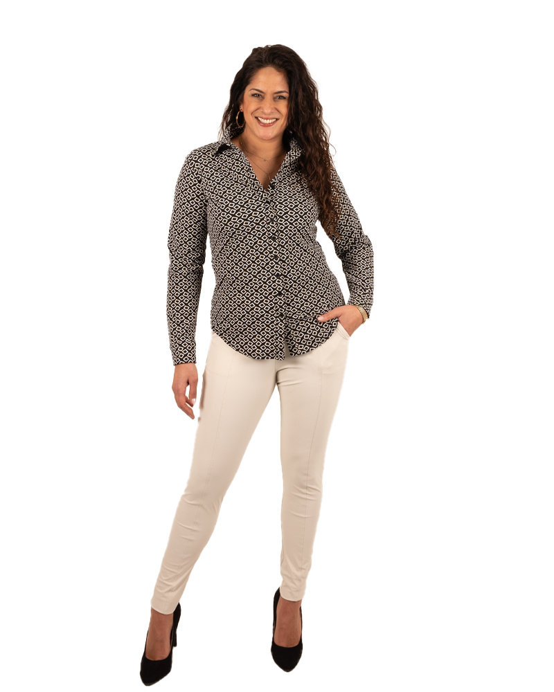 Lichtbeige travelstof broek van Mi Piace