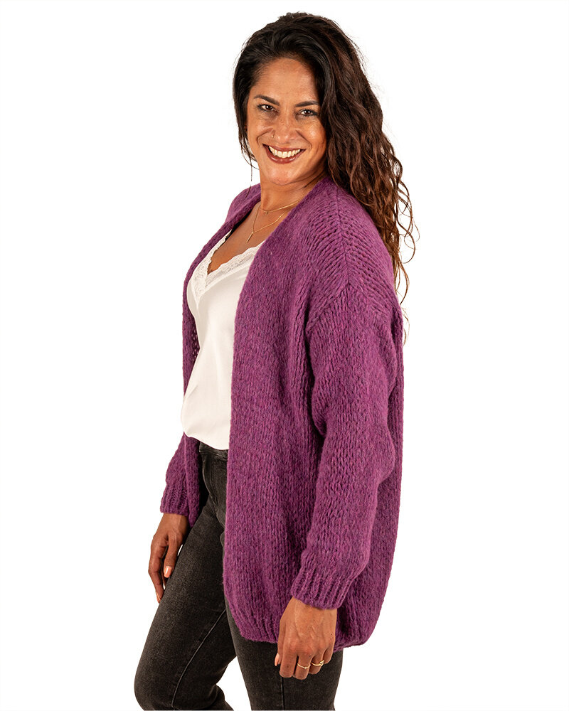 Aubergine losgebreid vest van New Collection