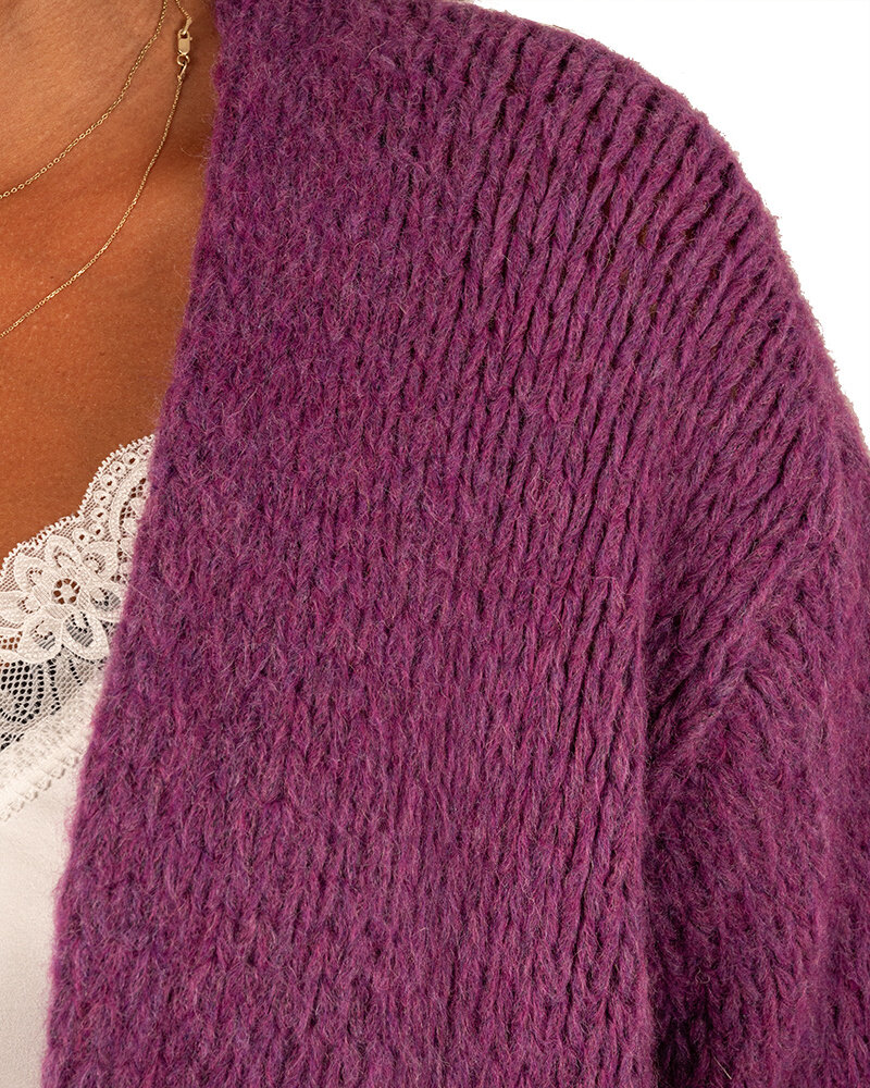 Aubergine losgebreid vest van New Collection