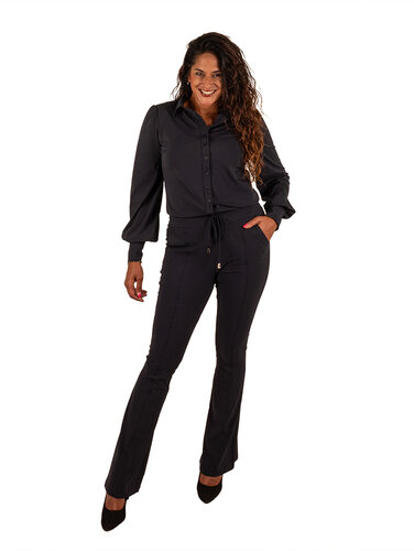 Mi  Piace Donkerblauwe  travelstof flare broek van Mi Piace