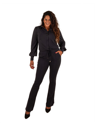 Mi  Piace Donkerblauwe  travelstof flare broek van Mi Piace