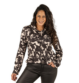 Perla Nera Zwart/ecru print blouse van Perla Nera