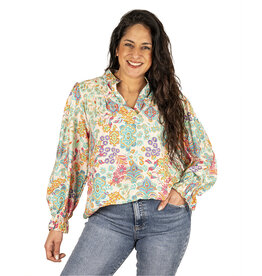 Vera Jo Turquoise bloemenprint blouse van Vera Jo