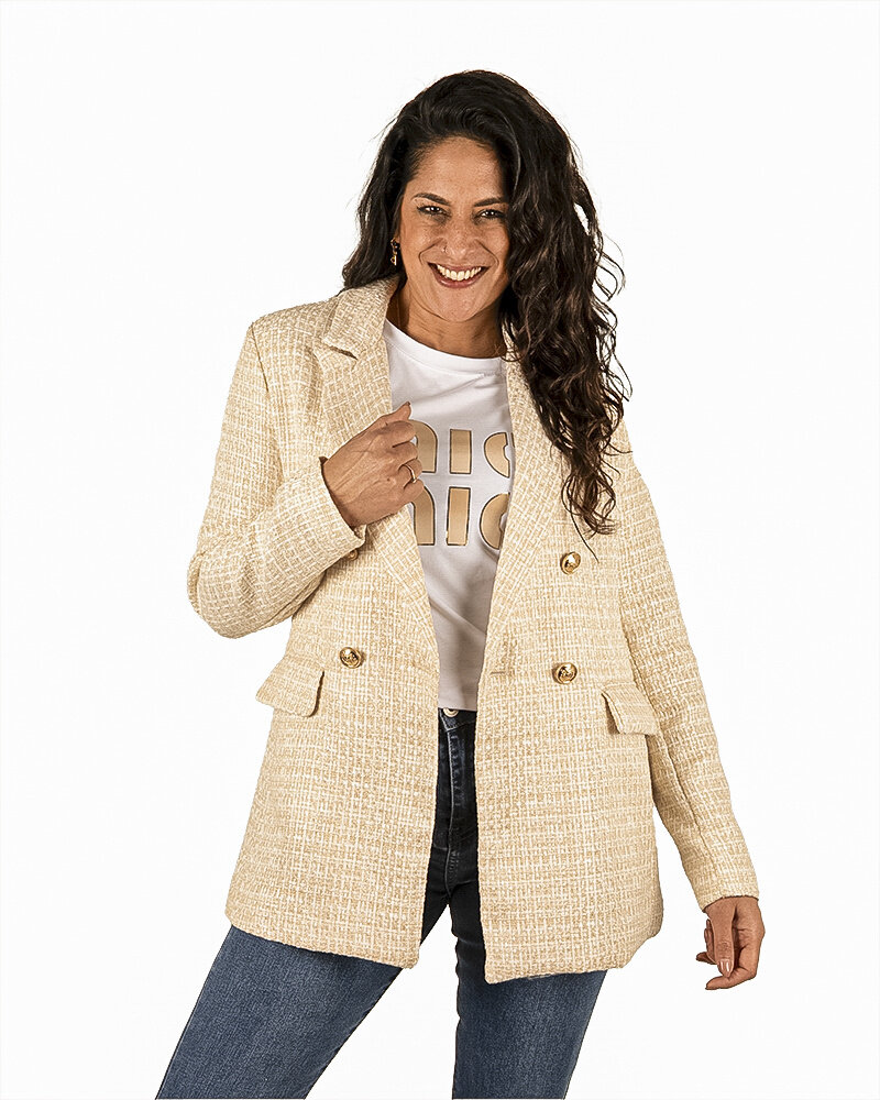 Beige tweed blazer met glitter van Cherry Koko