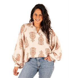 El-Vita Beige/bruin print blouse  van El-Vita