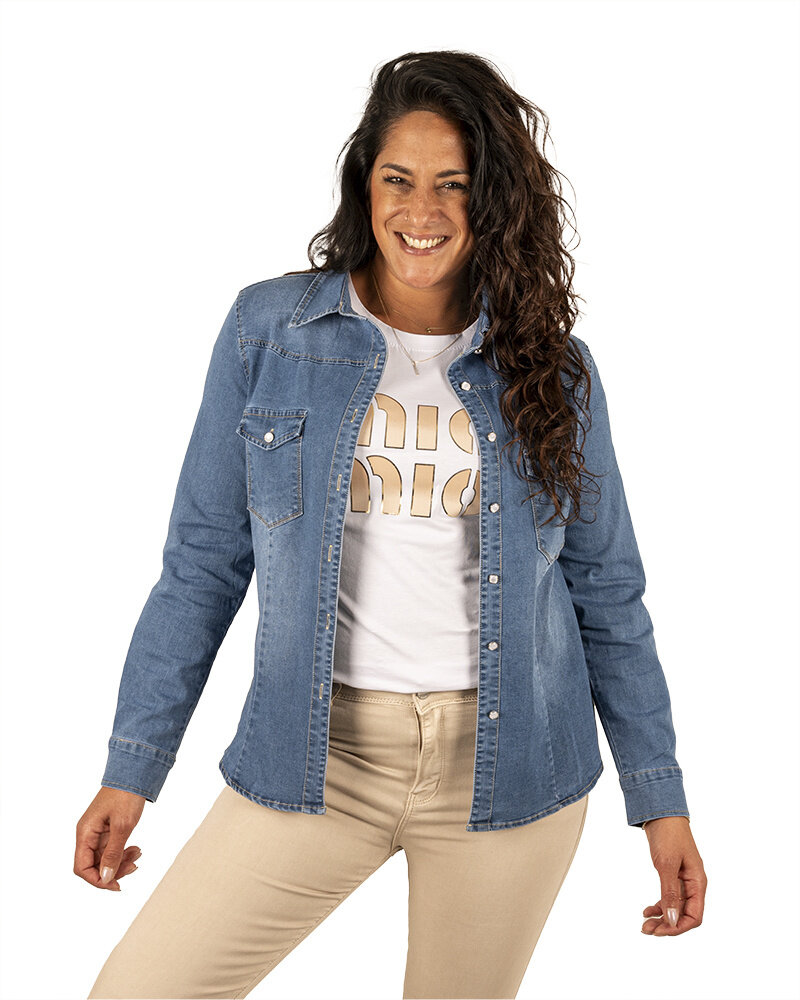 Blauwe jeans blouse van Miss Sister