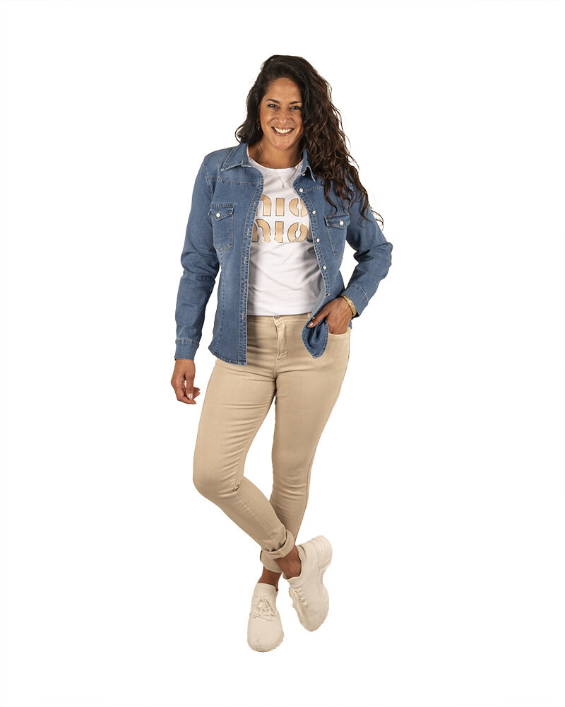 Blauwe jeans blouse van Miss Sister