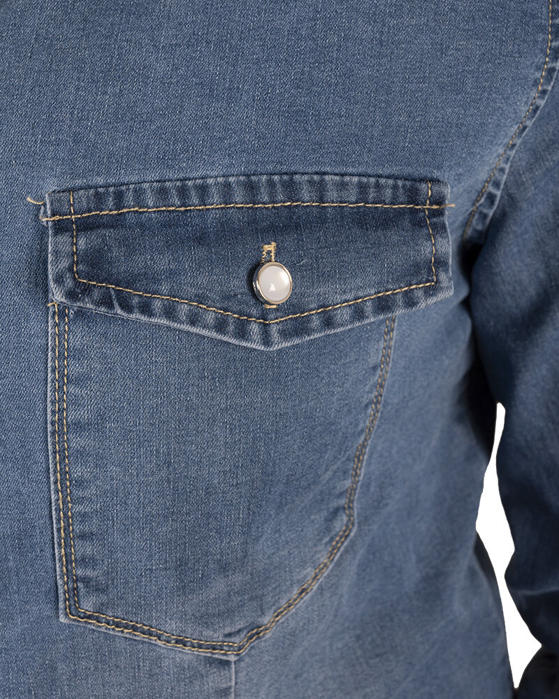 Blauwe jeans blouse van Miss Sister
