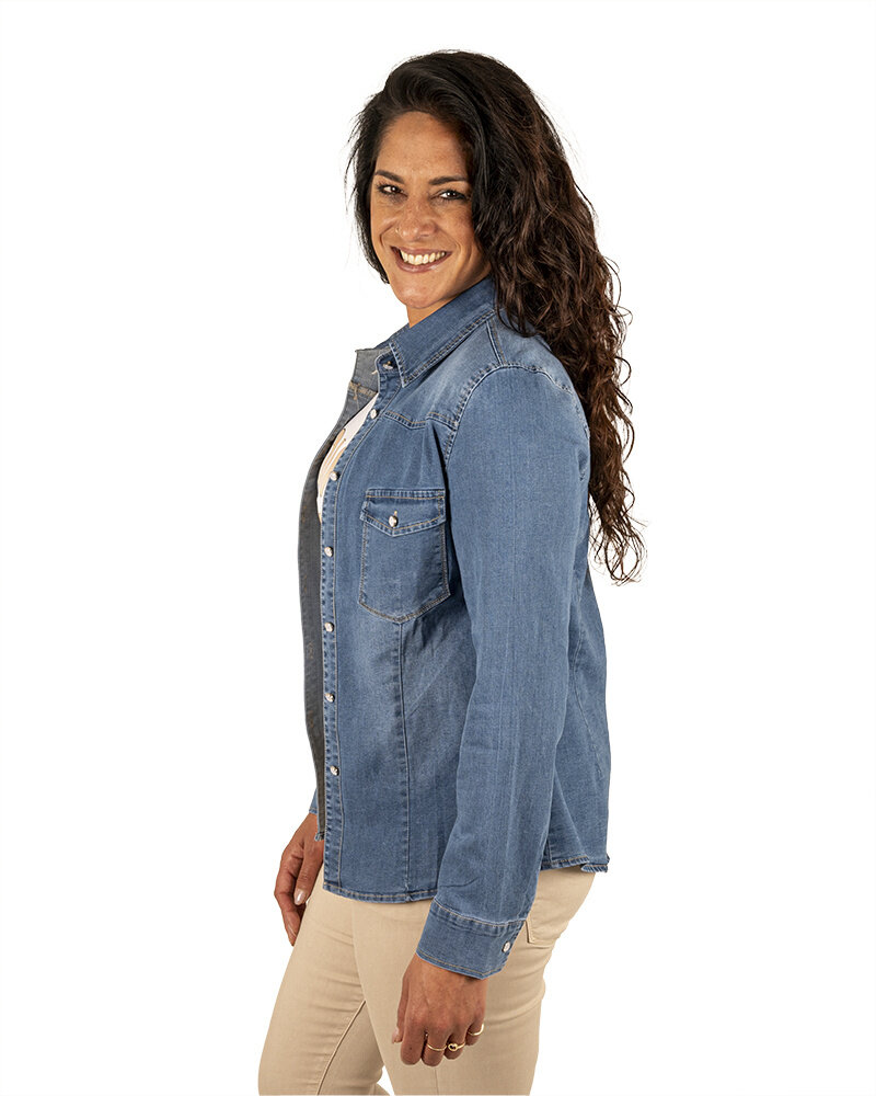 Blauwe jeans blouse van Miss Sister