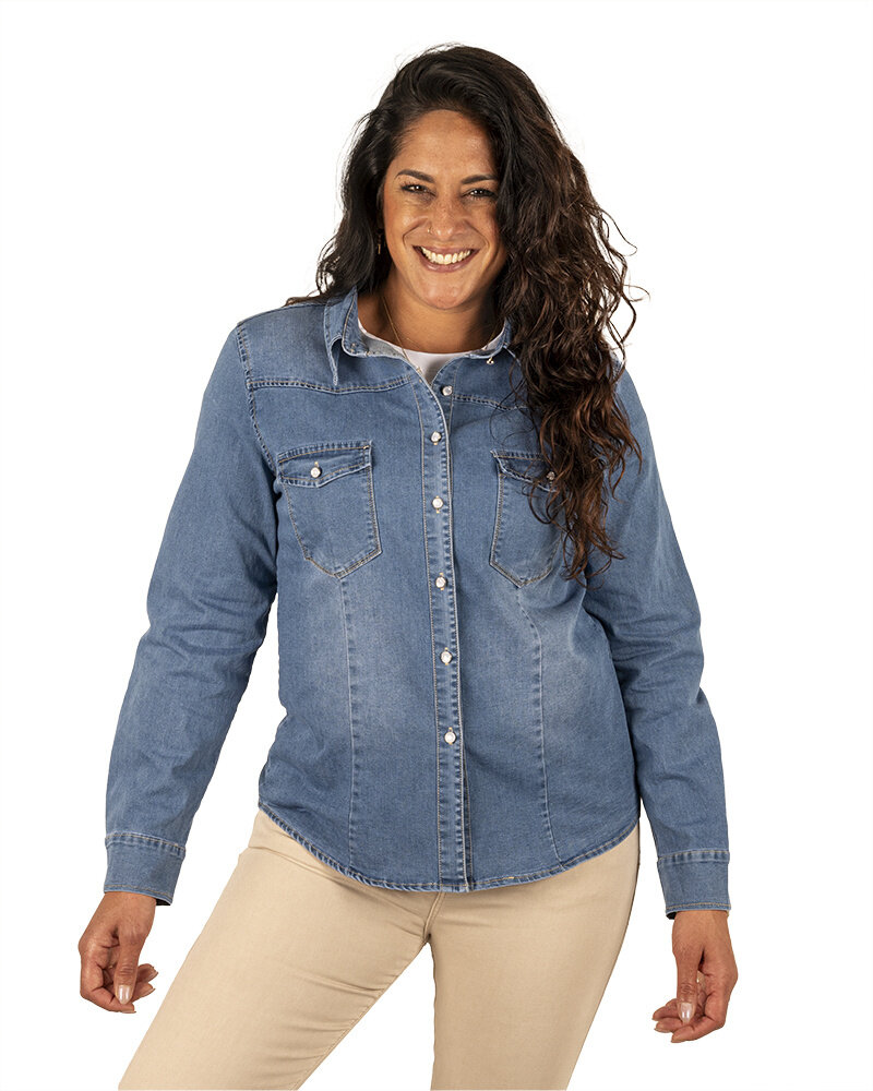 Blauwe jeans blouse van Miss Sister