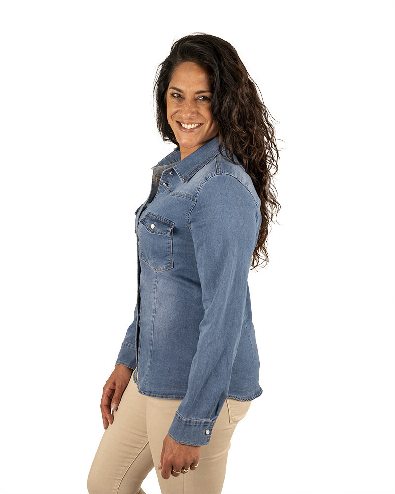 Blauwe jeans blouse van Miss Sister