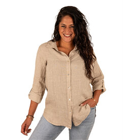 Perla Nera Beige linnen blouse van Perla Nera