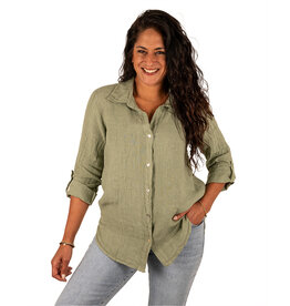 Perla Nera Legergroene linnen blouse van Perla Nera