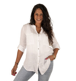Perla Nera Witte linnen blouse met kant van Perla Nera