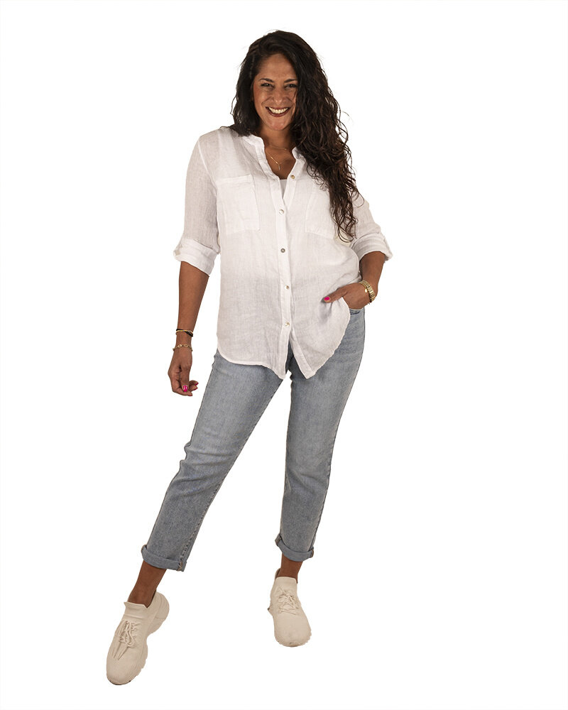 Witte linnen blouse met kanten inzet van Perla Nera