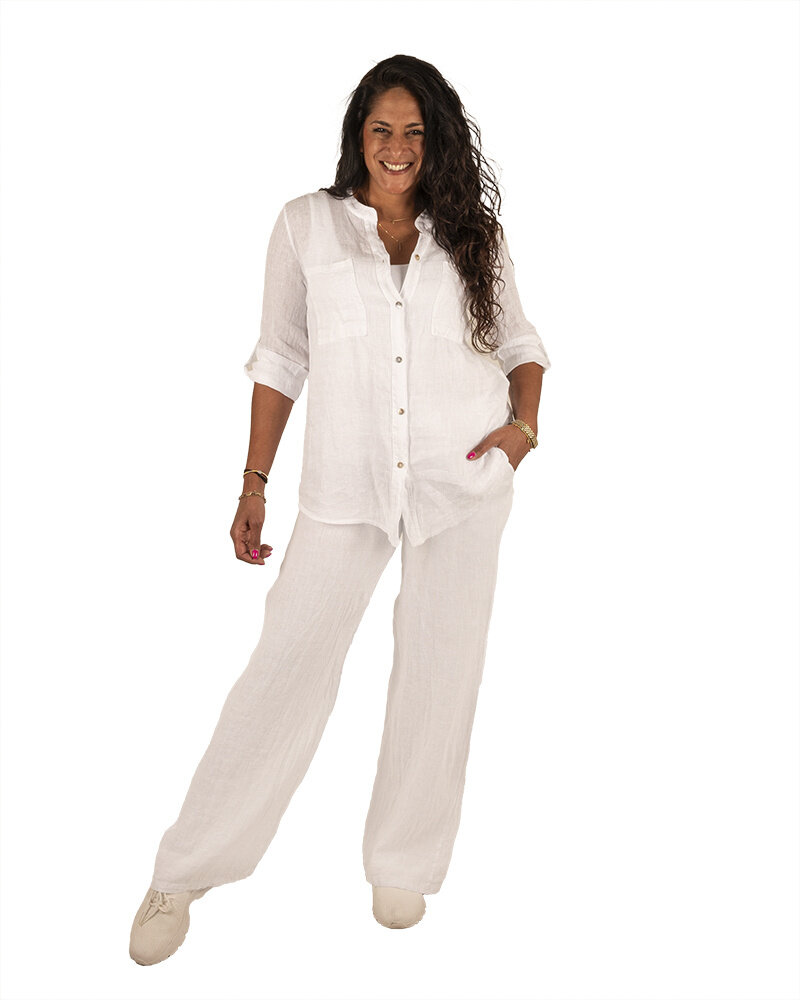 Witte linnen blouse met kanten inzet van Perla Nera