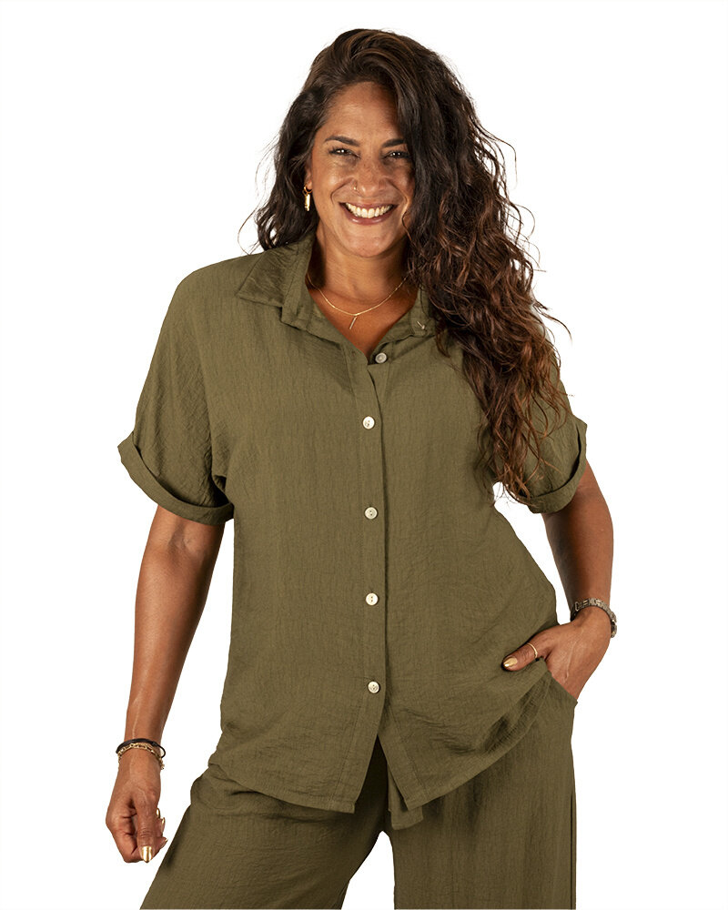 Groene blouse korte mouw van El-Vita