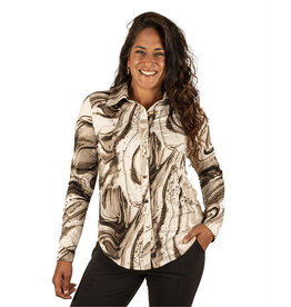 Ecru/bruin print blouse van By Swan