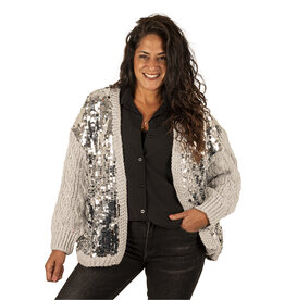 Grijs kabel vest met pailletten