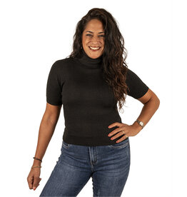 Zwart glitter shirt met col