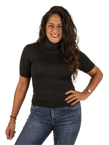 Zwart glitter shirt met col