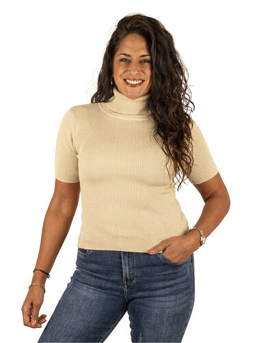 Beige glitter shirt met col