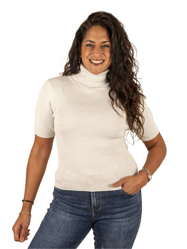 Ecru glitter shirt met col