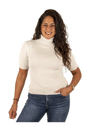 Ecru glitter shirt met col