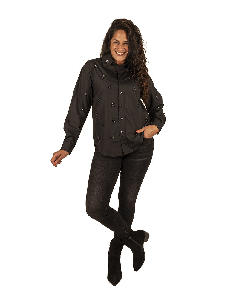 Zwarte blouse strass van Jasmine