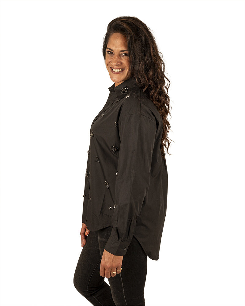 Zwarte blouse strass van Jasmine