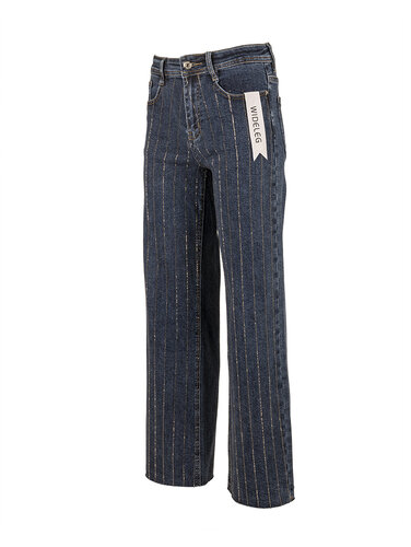 Blue wide leg jeans strass